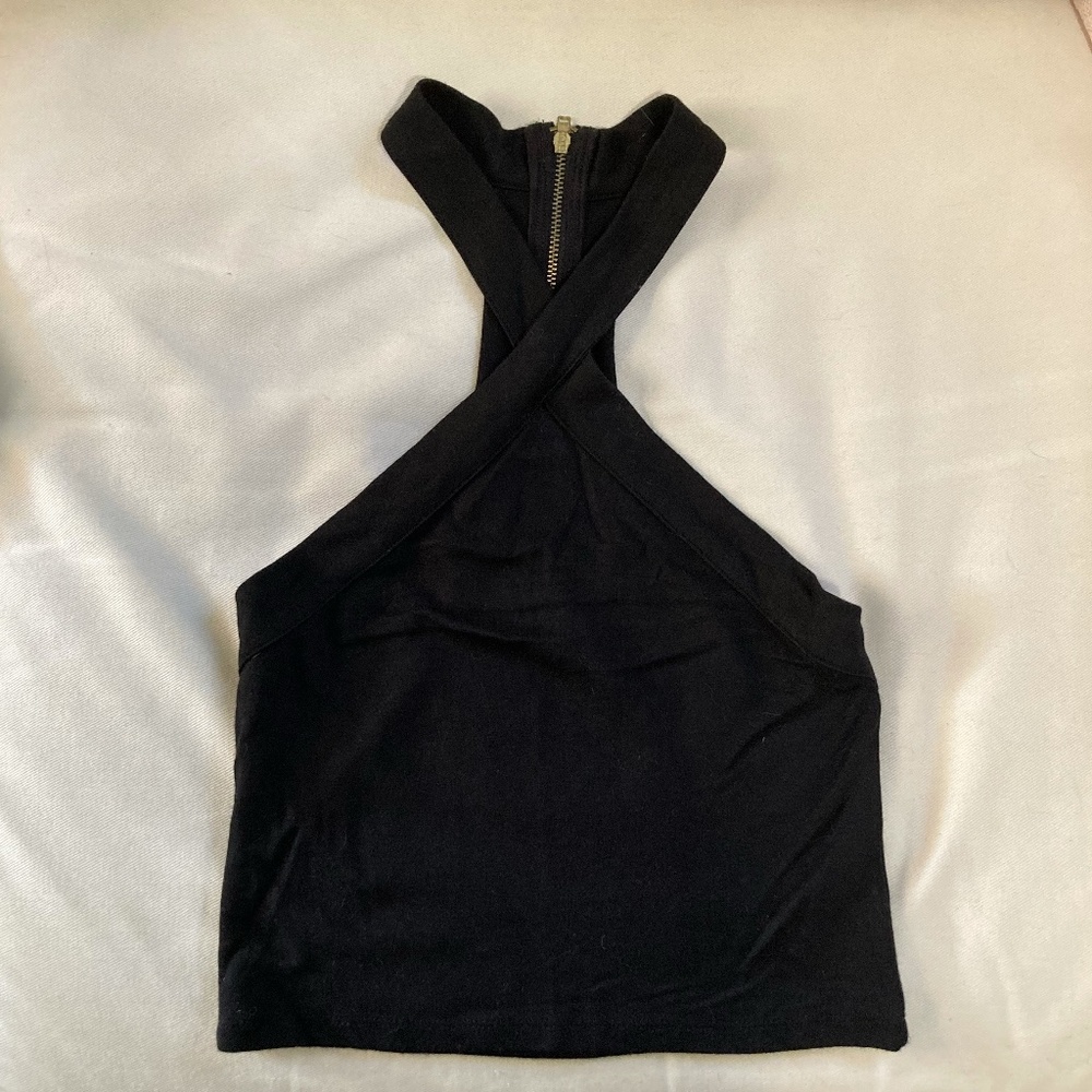 Black Cross Neck Crop Top